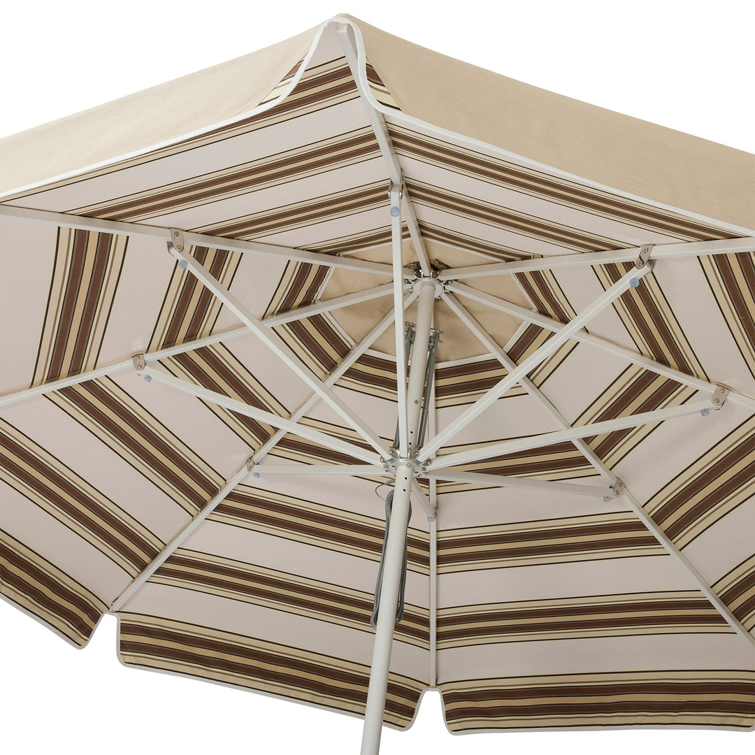 2.8m Sundial Umbrella - White - Straight Valance - Tailored Stripe - Brown