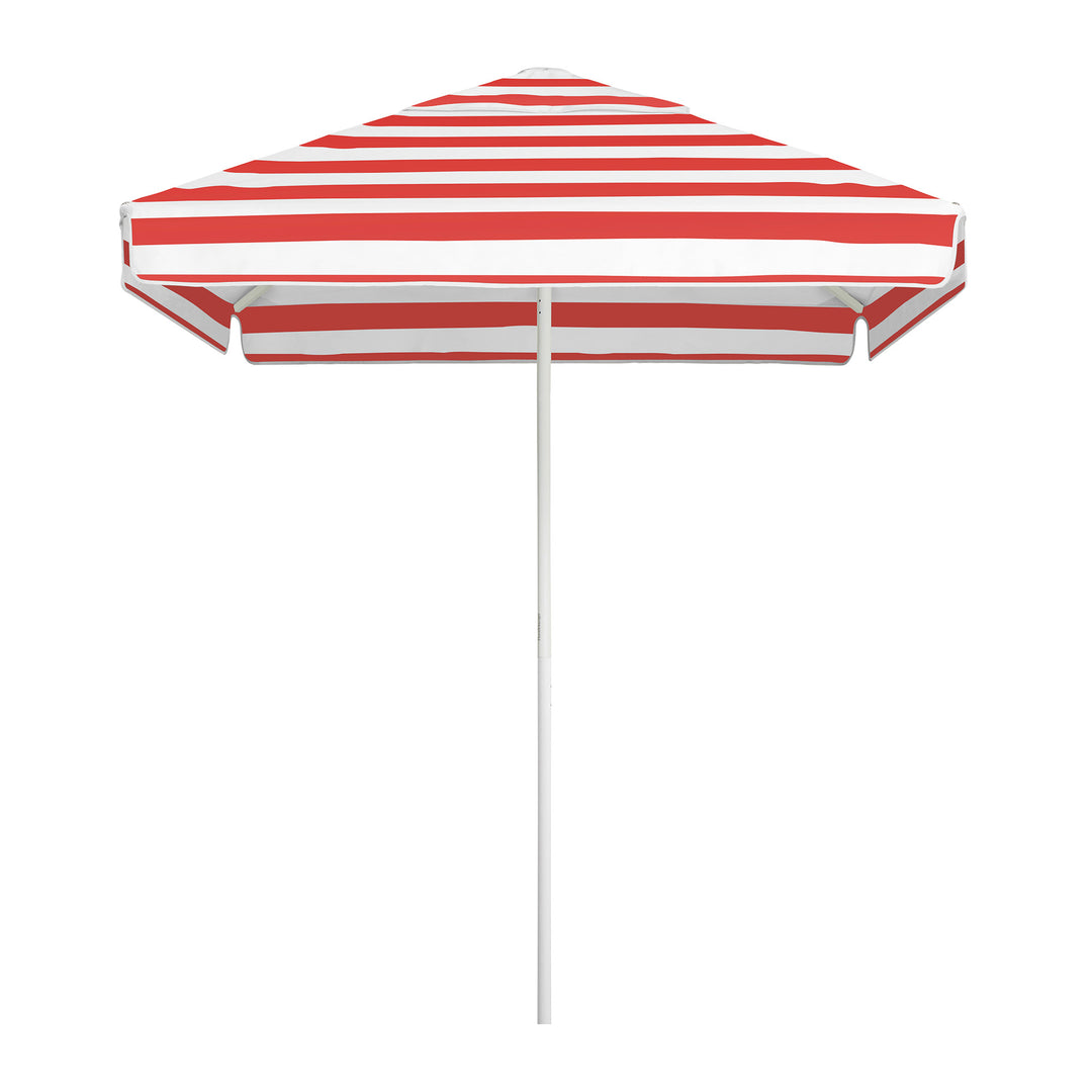 2m Sundial Umbrella - White - Straight Valance - Red Stripe