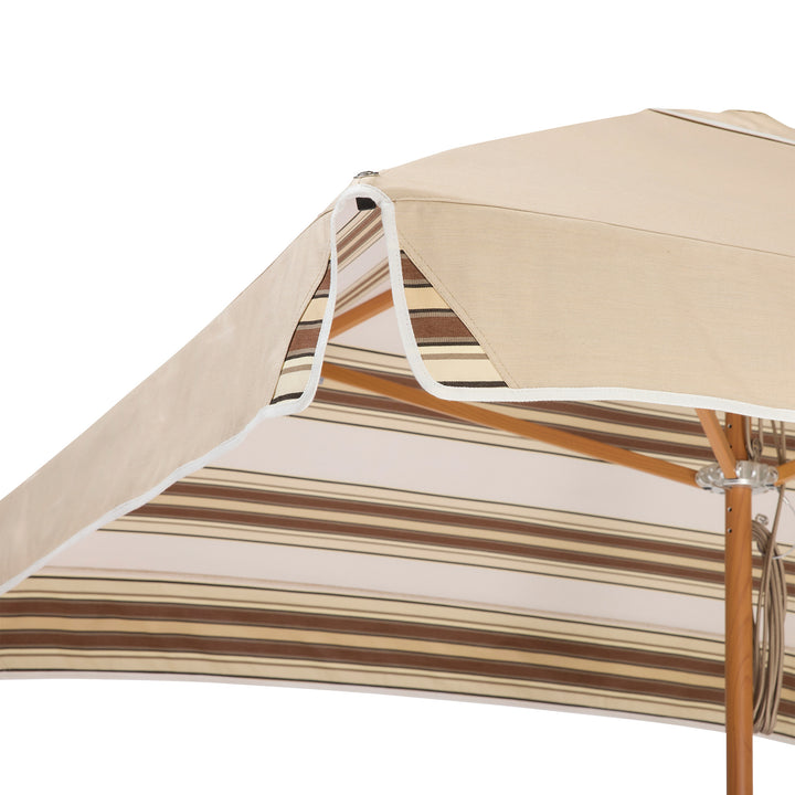 2m Sundial Umbrella - Woodgrain - Straight Valance - Tailored Stripe - Brown
