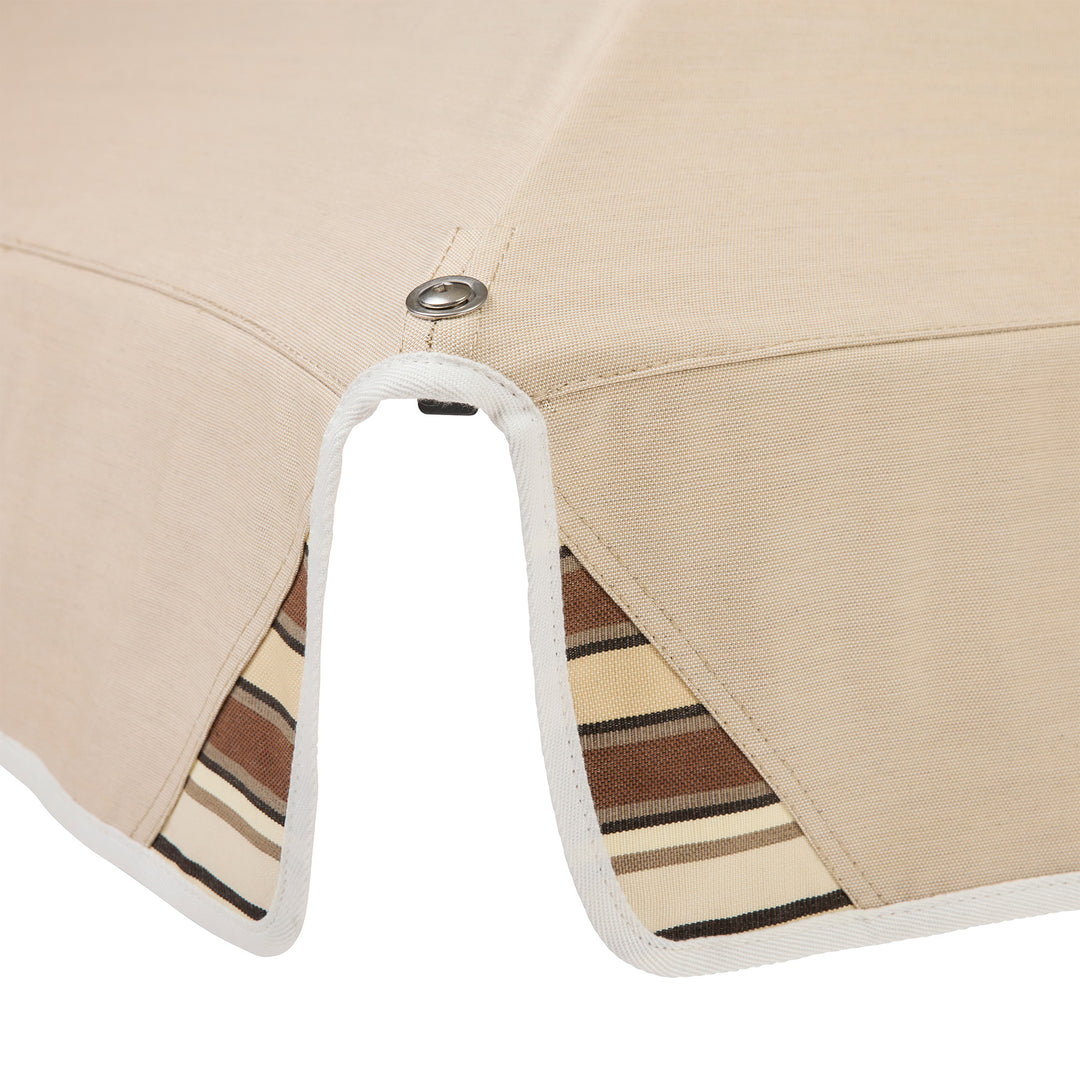 2m Sundial Umbrella - White - Straight Valance - Tailored Stripe - Brown