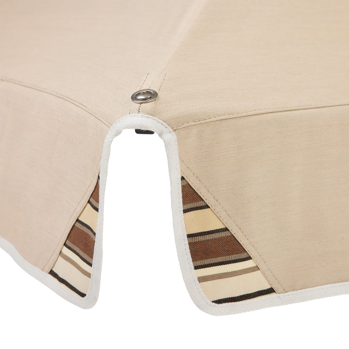 2m Sundial Umbrella - White - Straight Valance - Tailored Stripe - Brown