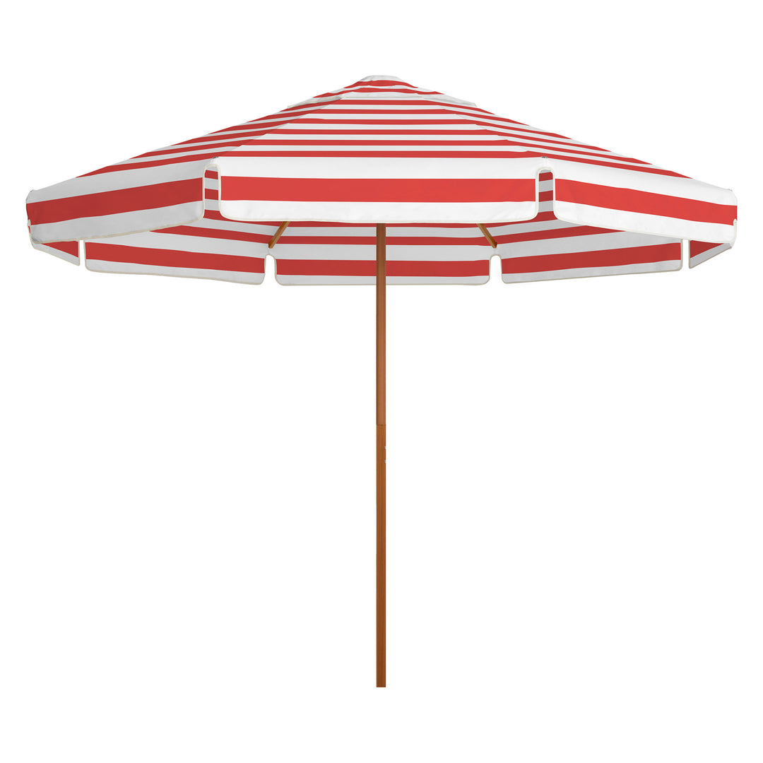 2.8m Sundial Umbrella - Woodgrain - Straight Valance - Red Stripe