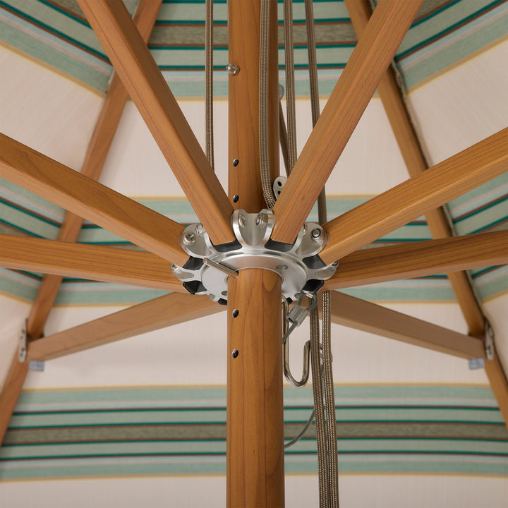 2.8m Sundial Umbrella - Woodgrain - Straight Valance - Tailored Stripe - Green/Beige