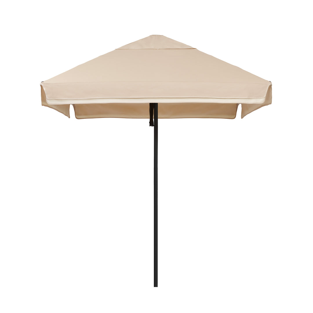 2m Sundial Umbrella - Black - Straight Valance - Almond/Ecru