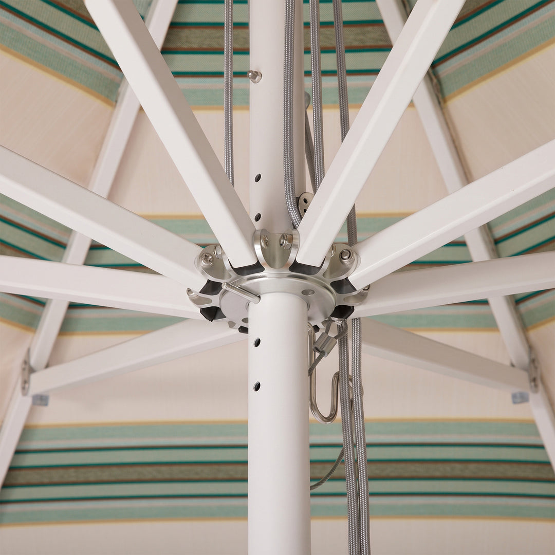 2.8m Sundial Umbrella - White - Straight Valance - Tailored Stripe - Green/Beige