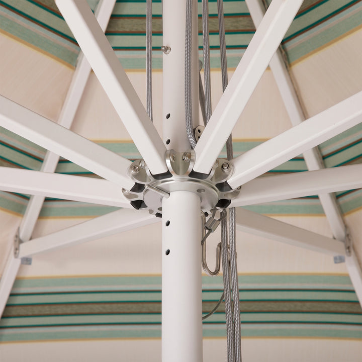 2.8m Sundial Umbrella - White - Straight Valance - Tailored Stripe - Green/Beige