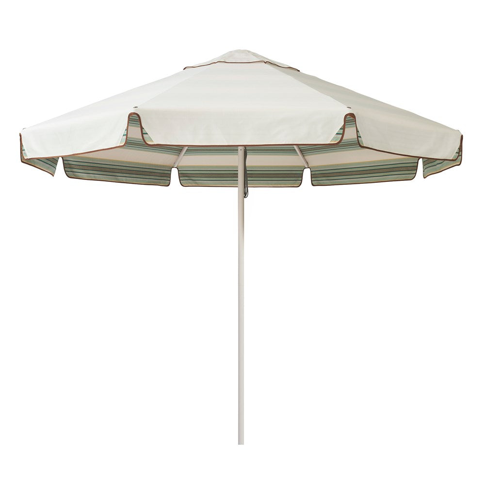 2.8m Sundial Umbrella - White - Straight Valance - Tailored Stripe - Green/Beige