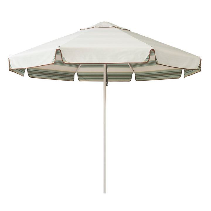 2.8m Sundial Umbrella - White - Straight Valance - Tailored Stripe - Green/Beige