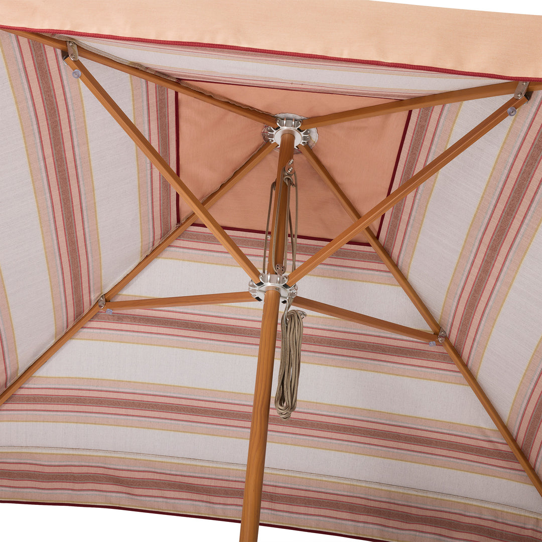 2m Sundial Umbrella - Woodgrain - Straight Valance - Tailored Stripe - Pink/Red