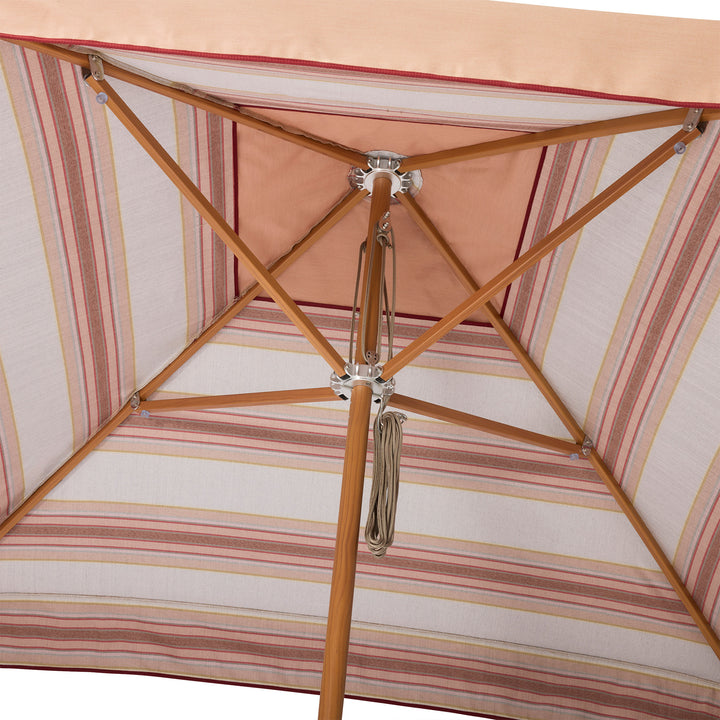 2m Sundial Umbrella - Woodgrain - Straight Valance - Tailored Stripe - Pink/Red