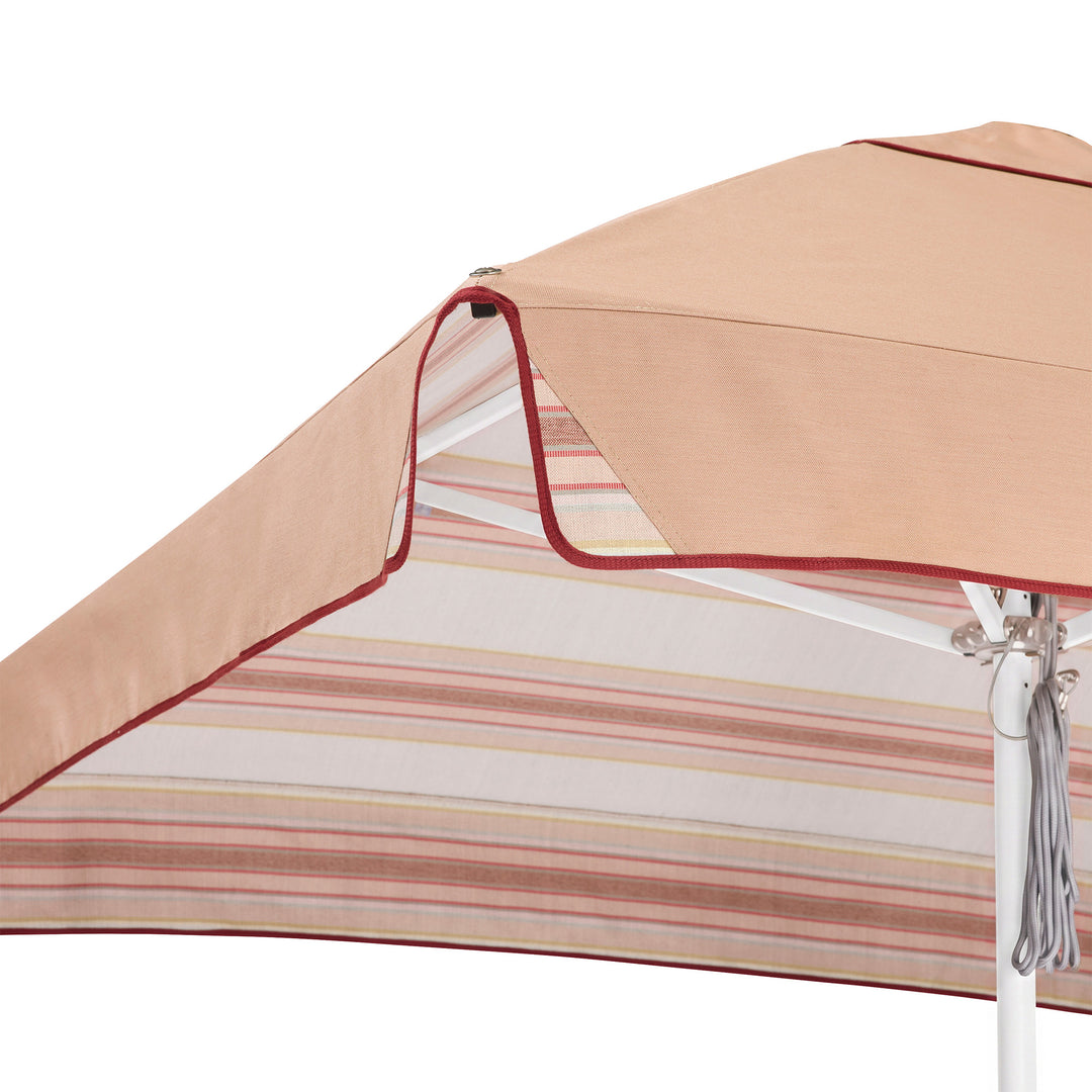 2m Sundial Umbrella - White - Straight Valance - Tailored Stripe - Pink/Red