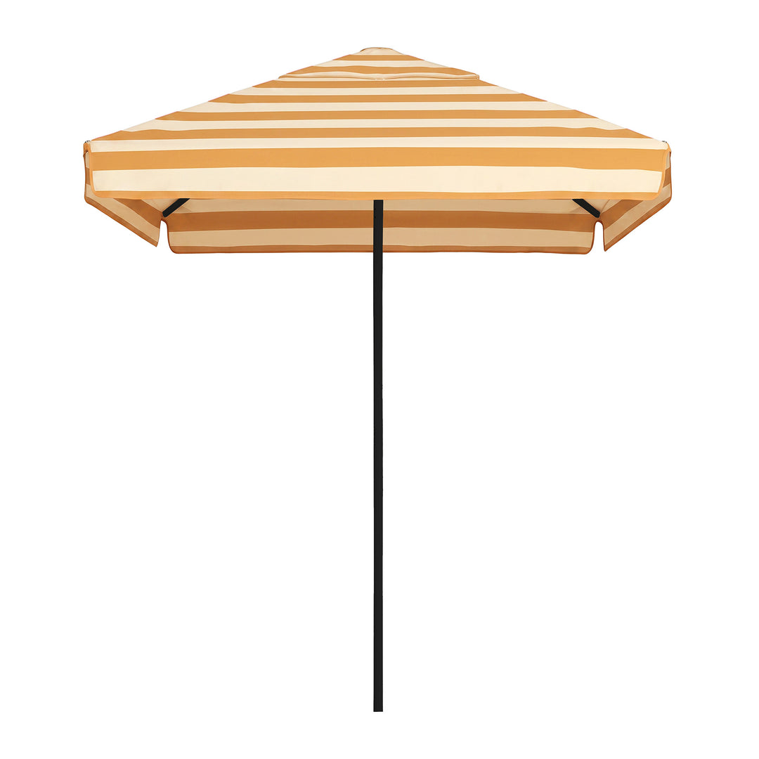 2m Sundial Umbrella - Black - Straight Valance - Ochre Stripe