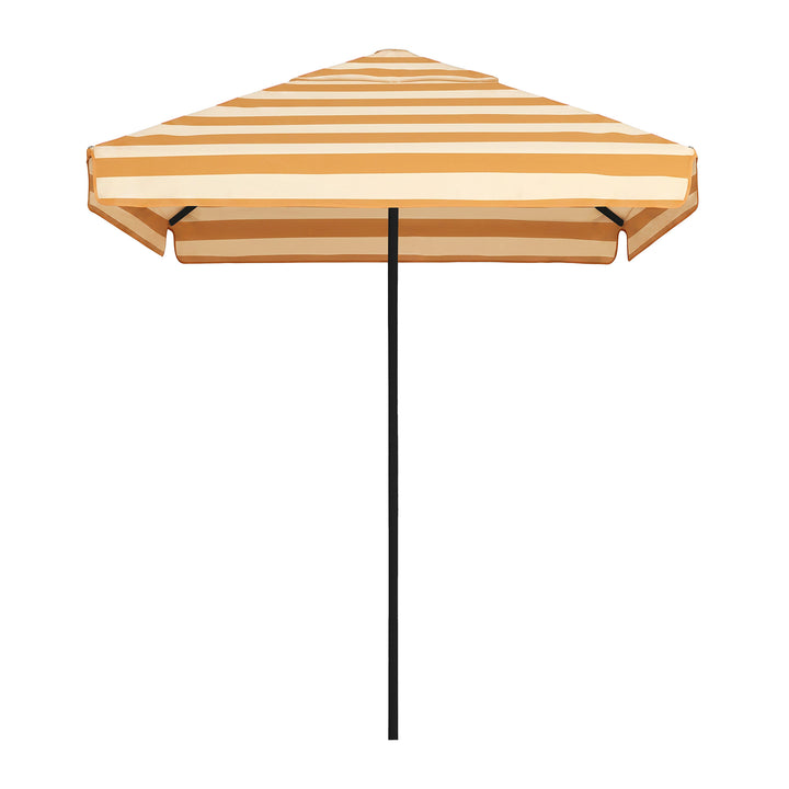 2m Sundial Umbrella - Black - Straight Valance - Ochre Stripe