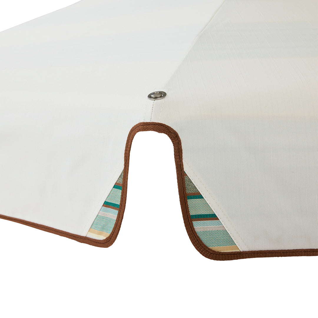2.8m Sundial Umbrella - White - Straight Valance - Tailored Stripe - Green/Beige