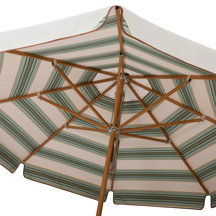 2.8m Sundial Umbrella - Woodgrain - Straight Valance - Tailored Stripe - Green/Beige
