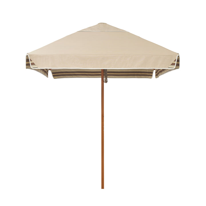 2m Sundial Umbrella - Woodgrain - Straight Valance - Tailored Stripe - Brown