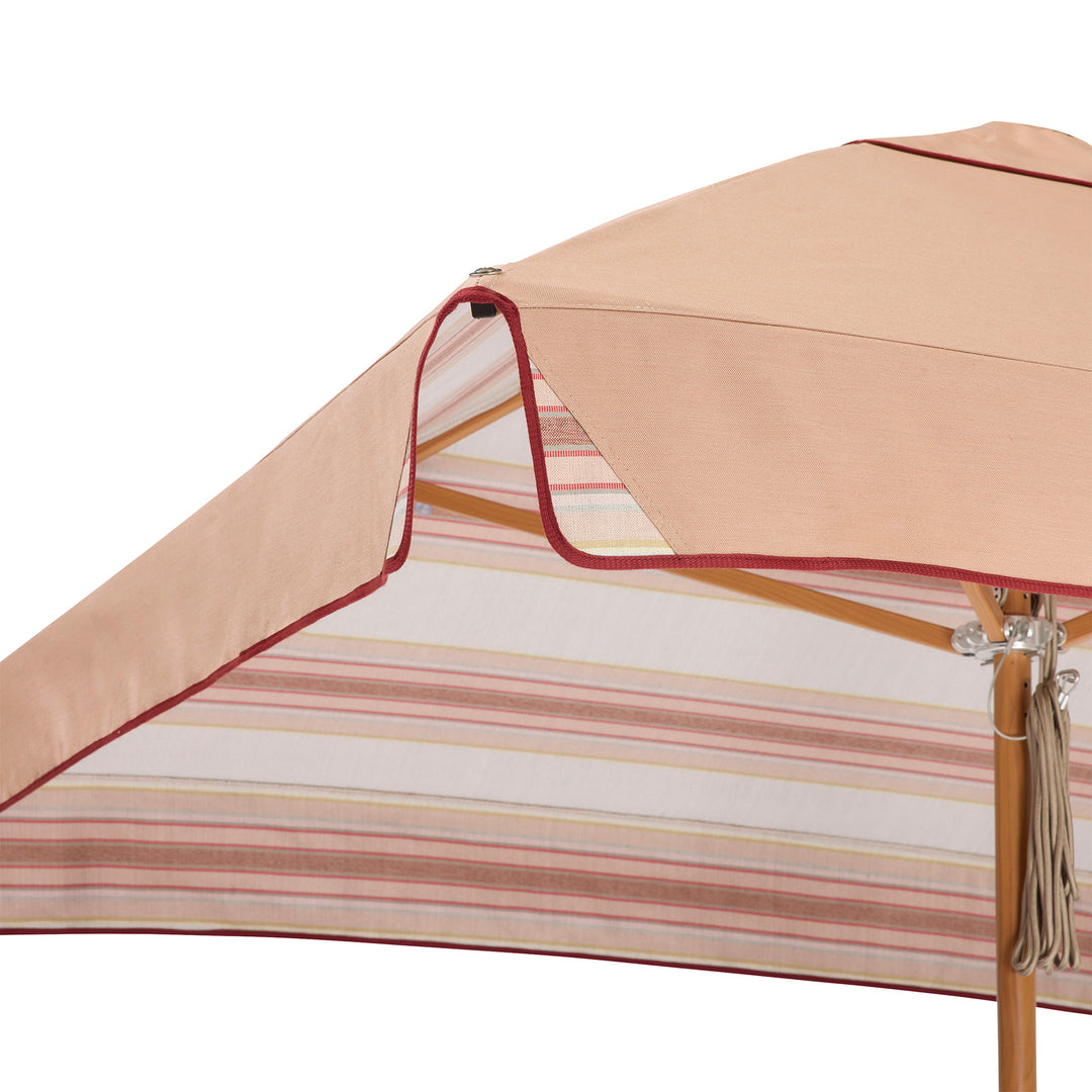 2m Sundial Umbrella - Woodgrain - Straight Valance - Tailored Stripe - Pink/Red