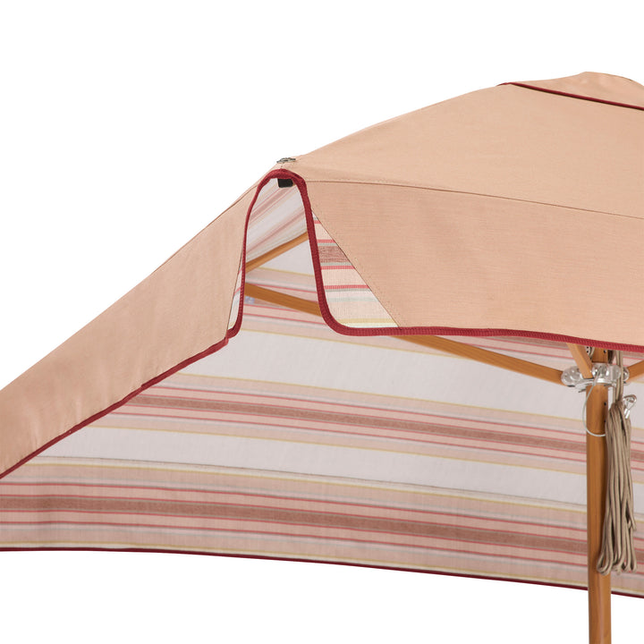 2m Sundial Umbrella - Woodgrain - Straight Valance - Tailored Stripe - Pink/Red