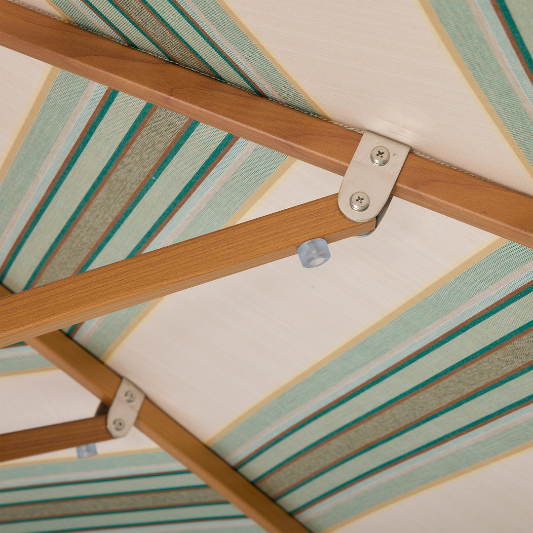2m Sundial Umbrella - Woodgrain - Straight Valance - Tailored Stripe - Green/Beige