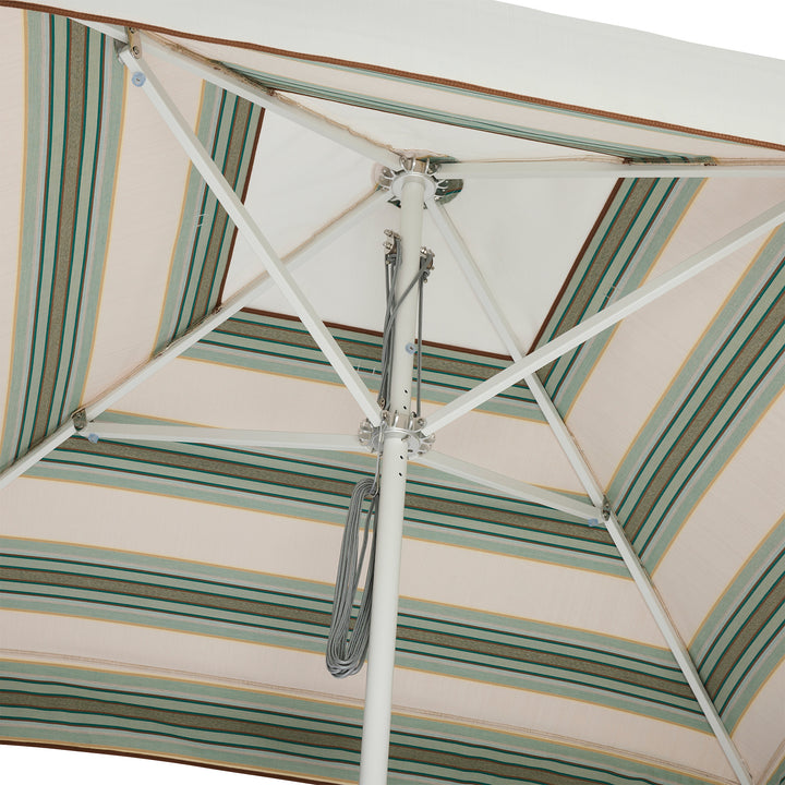 2m Sundial Umbrella - White - Straight Valance - Tailored Stripe - Green/Beige
