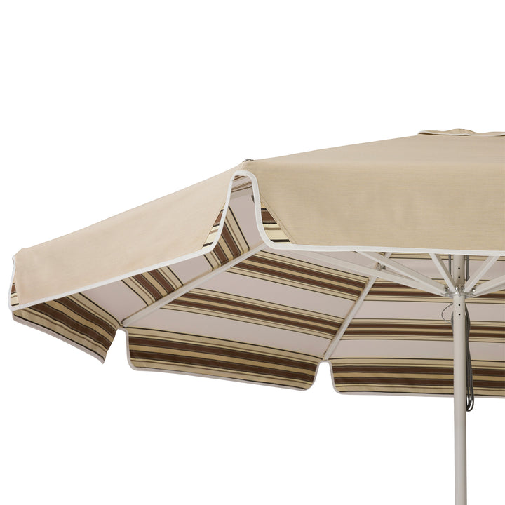 2.8m Sundial Umbrella - White - Straight Valance - Tailored Stripe - Brown