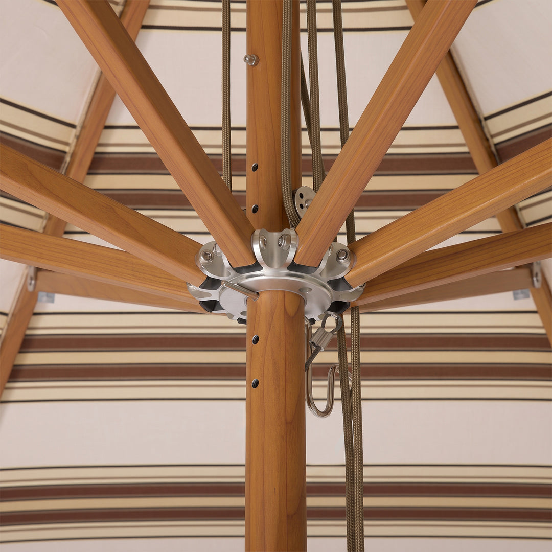 2.8m Sundial Umbrella - Woodgrain - Straight Valance - Tailored Stripe - Brown