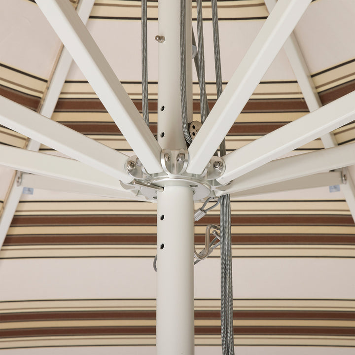 2.8m Sundial Umbrella - White - Straight Valance - Tailored Stripe - Brown
