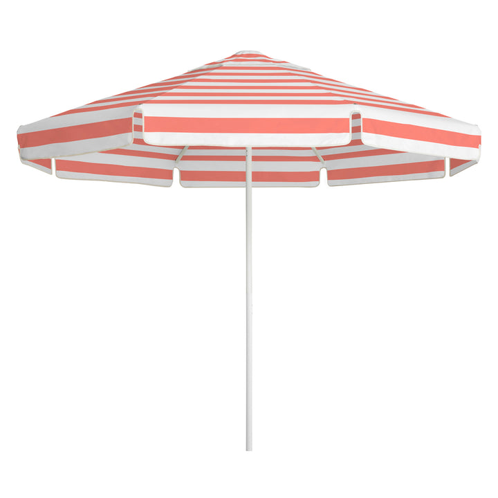 2.8m Sundial Umbrella - White - Straight Valance - Coral Stripe