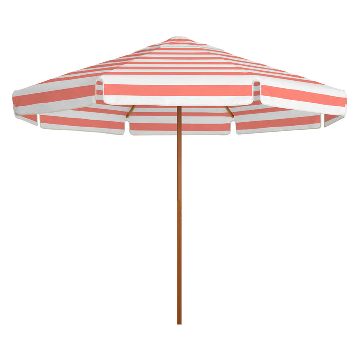 2.8m Sundial Umbrella - Woodgrain - Straight Valance - Coral Stripe