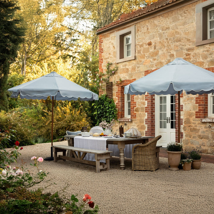 2.8m Sundial Umbrella - Woodgrain - Scallop Valance - Dusk Blue