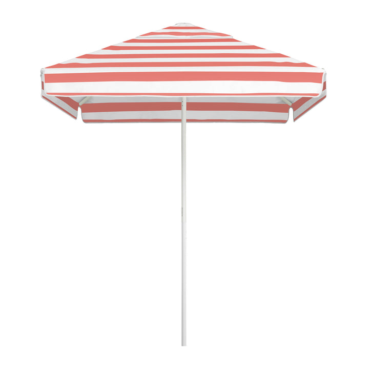 2m Sundial Umbrella - White - Straight Valance - Coral Stripe