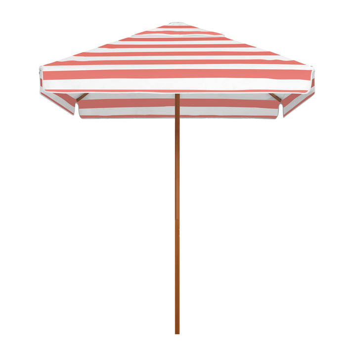 2m Sundial Umbrella - Woodgrain - Straight Valance - Coral Stripe