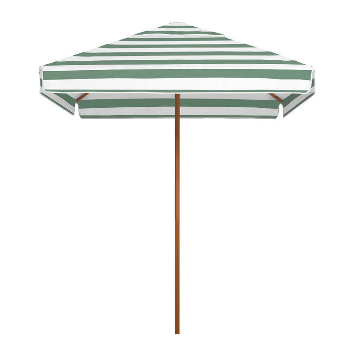 2m Sundial Umbrella - Woodgrain - Straight Valance - Sage Stripe