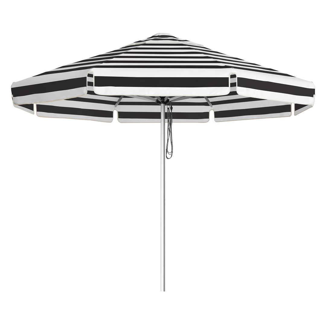 Go Large Umbrella by Basil Bangs, an engineer-certified, wind-rated patio umbrella with a reinforced aluminium frame for residential and commercial use.