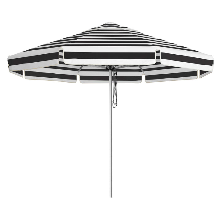 Go Large Umbrella by Basil Bangs, an engineer-certified, wind-rated patio umbrella with a reinforced aluminium frame for residential and commercial use.