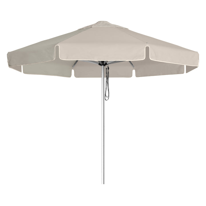 Go Large Umbrella by Basil Bangs, an engineer-certified, wind-rated patio umbrella with a reinforced aluminium frame for residential and commercial use.