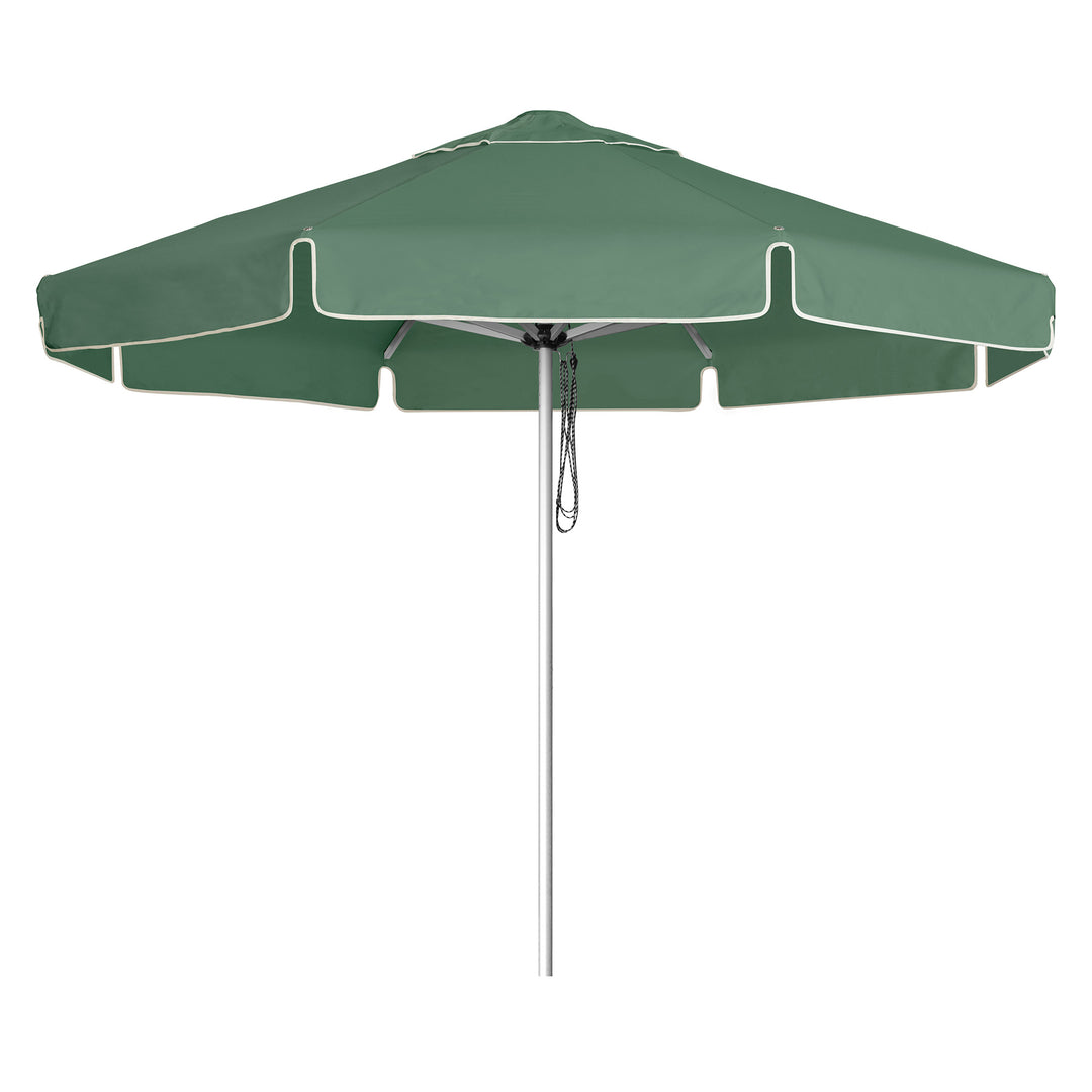 Go Large Umbrella by Basil Bangs, an engineer-certified, wind-rated patio umbrella with a reinforced aluminium frame for residential and commercial use.