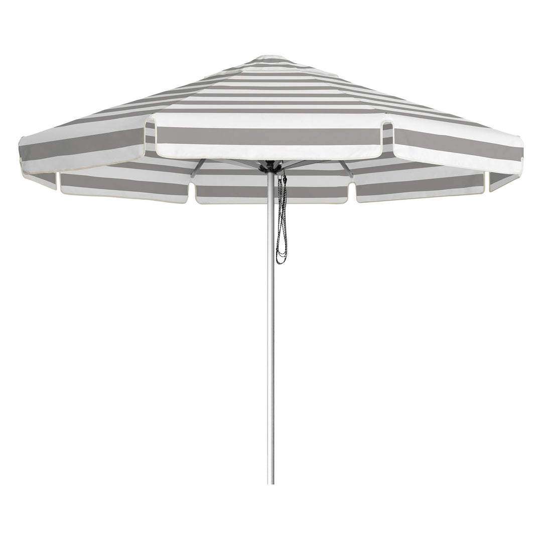 Go Large Umbrella by Basil Bangs, an engineer-certified, wind-rated patio umbrella with a reinforced aluminium frame for residential and commercial use.