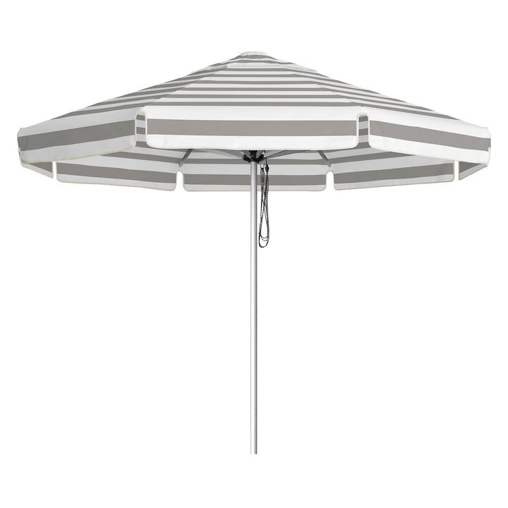 Go Large Umbrella by Basil Bangs, an engineer-certified, wind-rated patio umbrella with a reinforced aluminium frame for residential and commercial use.