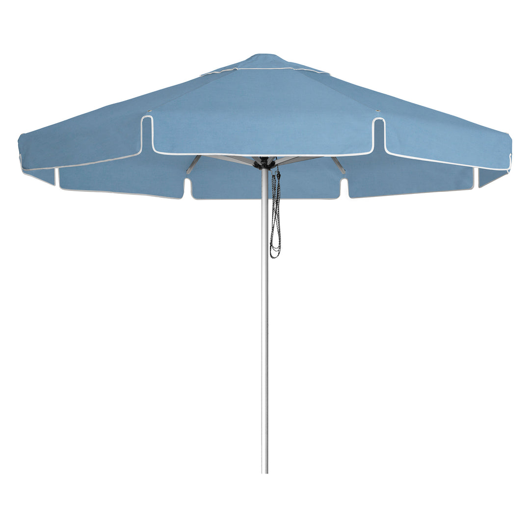 Go Large Umbrella by Basil Bangs, an engineer-certified, wind-rated patio umbrella with a reinforced aluminium frame for residential and commercial use.