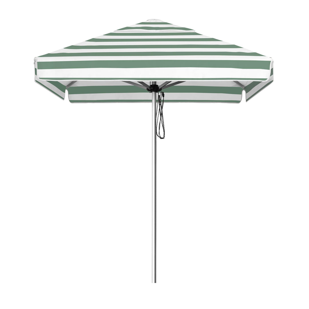 Go Large Umbrella by Basil Bangs, an engineer-certified, wind-rated patio umbrella with a reinforced aluminium frame for residential and commercial use.