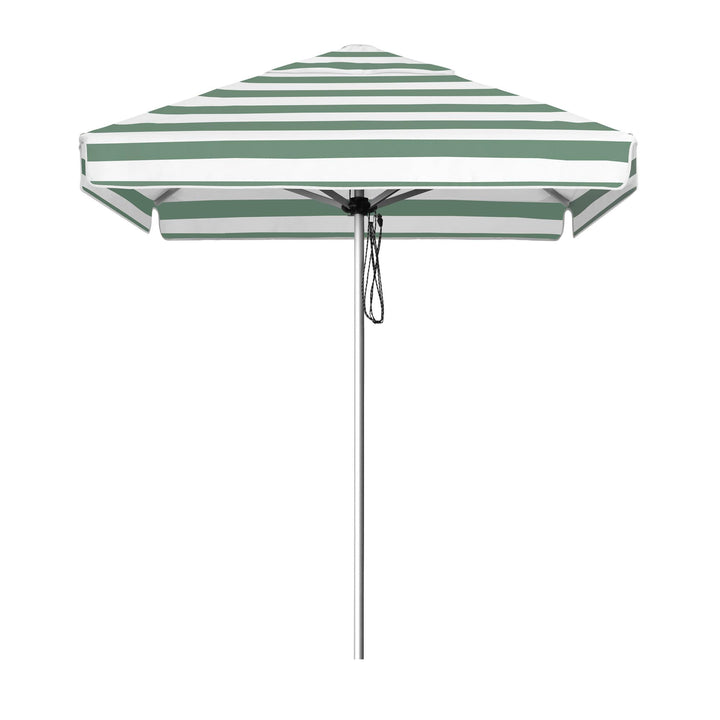 Go Large Umbrella by Basil Bangs, an engineer-certified, wind-rated patio umbrella with a reinforced aluminium frame for residential and commercial use.