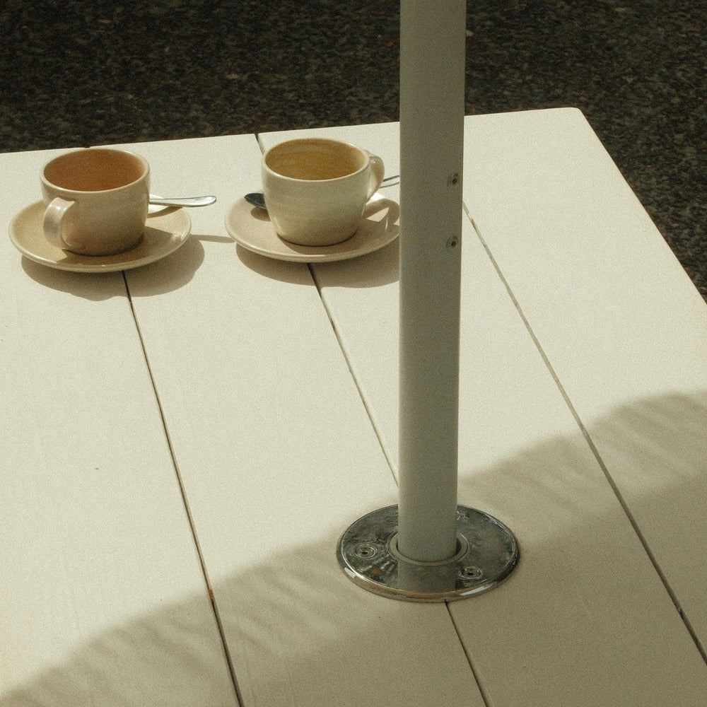 Close up of the Basil Bangs umbrella table mount at the Nielsen in Sydney. 