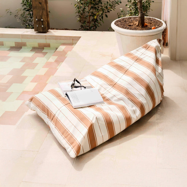 Brown and Ecru off white stripe bean bag by a pool - Al Mare Stripe - Terra - Shop