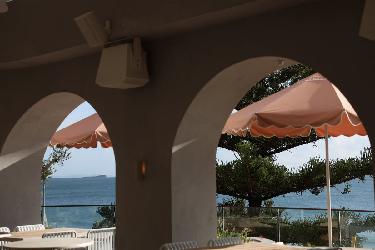 Basil Bangs Sundial Scallop Umbrella in Clay - 2.8m at Pavillion Mooloolaba