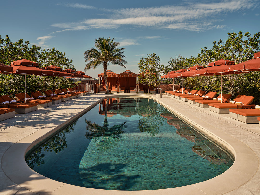 The Eve Hotel Pool in Sydney featuring Basil Bangs Double Caspar Umbrellas.