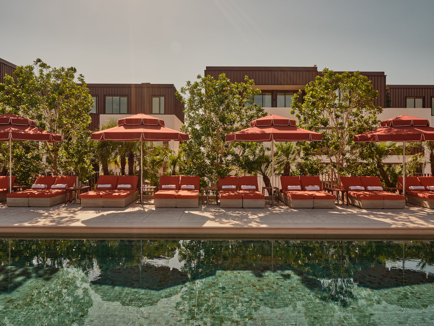 The Eve Hotel Pool in Sydney featuring Basil Bangs Double Caspar Umbrellas.
