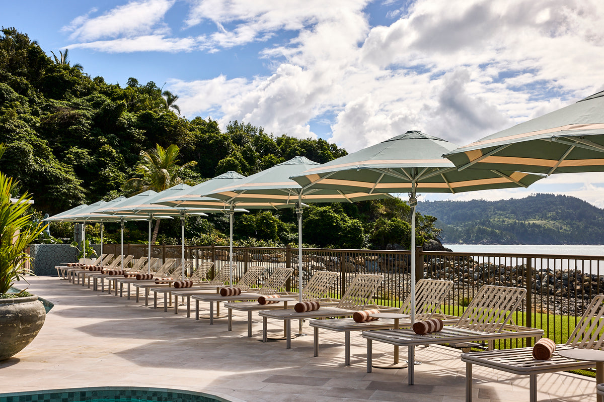 Basil Bangs commercial umbrella 2.8 sundial umbrella the sundays hamilton island