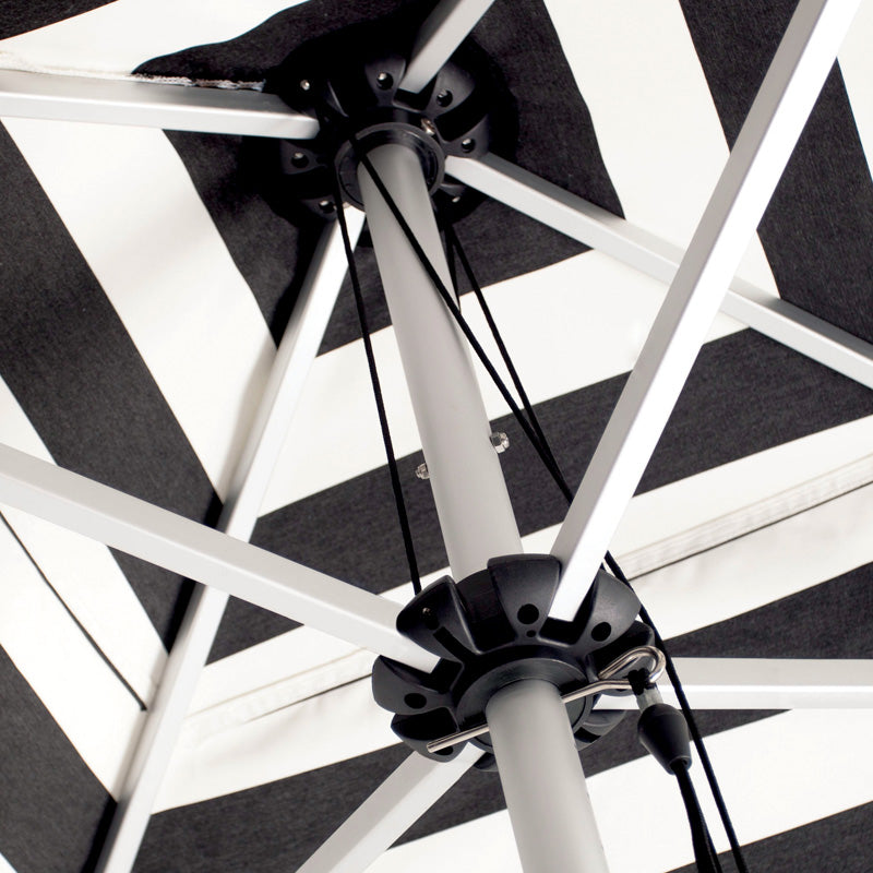 Go Large Umbrella by Basil Bangs, an engineer-certified, wind-rated patio umbrella with a reinforced aluminium frame for residential and commercial use.