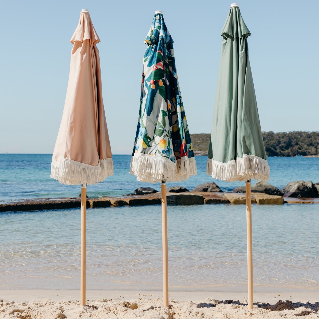 Premium Beach Umbrella Sage Basil Bangs